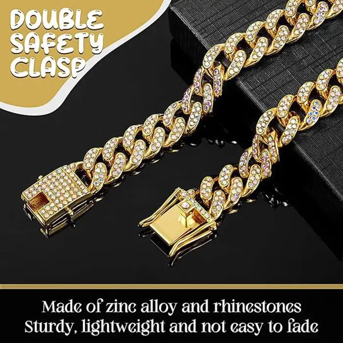 Laisse en chaîne métallique ornée de collier cubain en diamant artificiel pour chien et chat toutes étapes de vie sécurité élégance cadeau occasionnels