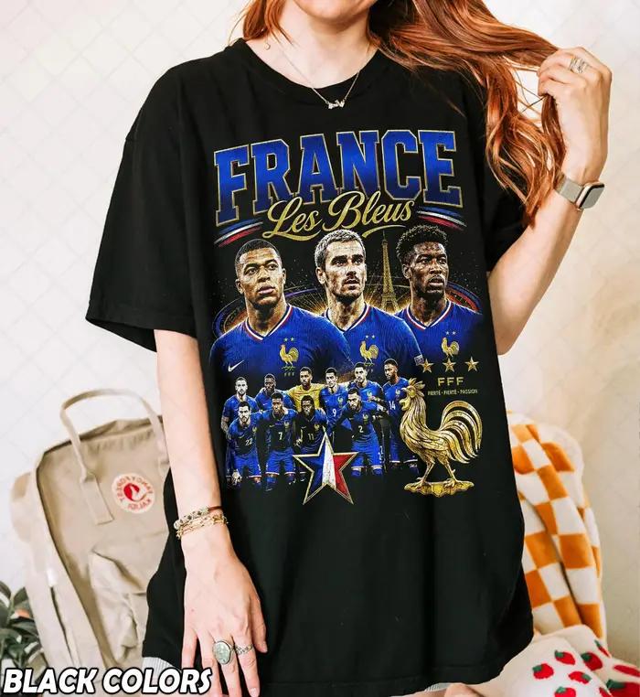 T-shirt vintage délavé surdimensionné équipe nationale de France Les Bleus motif graphique rétro Kylian Mbappé pour fans hommes occasions spéciales