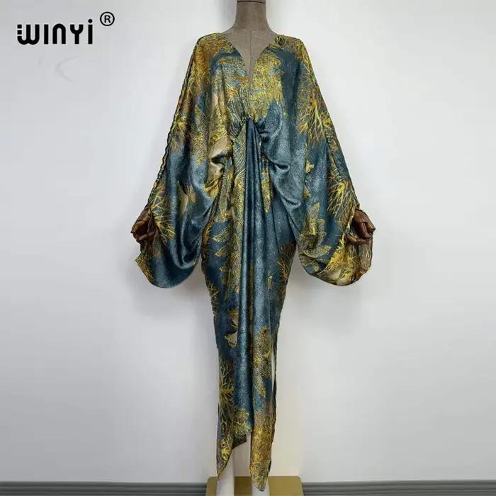 Col en v profond Sexy bech Europe été sensation de soie imprimé bohème 2022 WINYI Maxi femmes robes