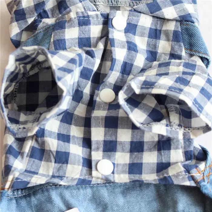 Combinaisons en jean pour chien avec patchwork à carreaux