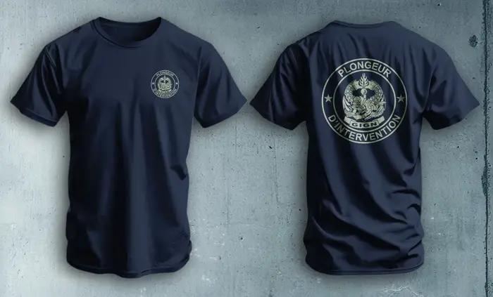 T-shirt à manches courtes décontracté en coton 100% pour les forces spéciales de la gendarmerie française GIGN