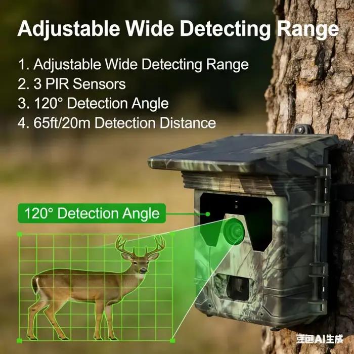 Caméra de chasse solaire 50MP 4K avec vision nocturne infrarouge