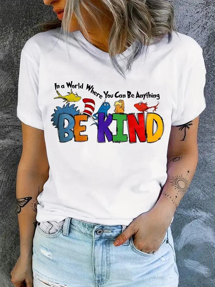 T-shirt Be Kind Vintage pour Femmes, Style Décontracté, Polyesters Doux, Idéal pour Printemps et Été, Occasions Spéciales