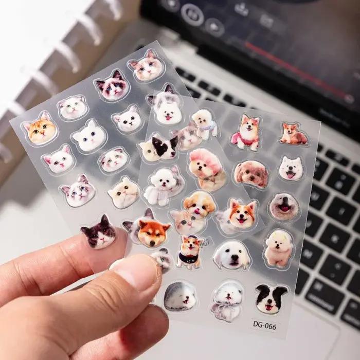 Autocollants de colle Animal chat chien dessin animé mignon autocollants de gelée pour manuel de matériel décoratif DIY bricolage pour enfant et adulte occasions spéciales