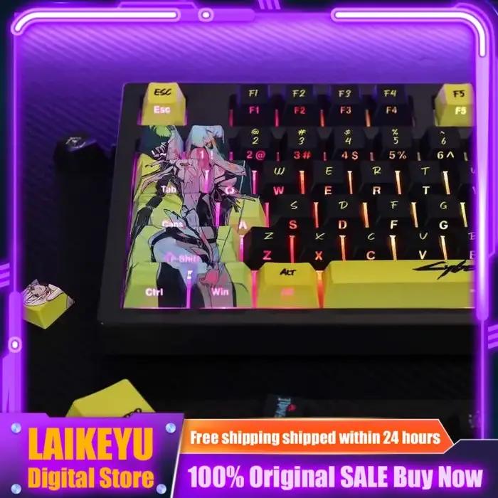 124 touches Cyberpunk thème Anime Keycaps Cherry Profil clavier mécanique PBT personnalisé Keycaps côté gravé PC clavier de jeu cadeau