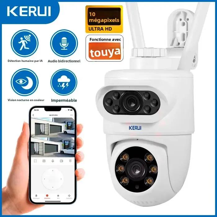 Caméra de sécurité extérieure KERUI 10MP 5K HD double objectif WiFi PTZ pour chasse et surveillance