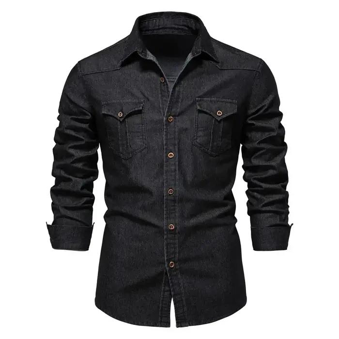 AIOPESON marque élastique coton Denim chemise hommes à manches longues qualité Cowboy chemises pour hommes décontracté mince Fit hommes vêtements de créateur