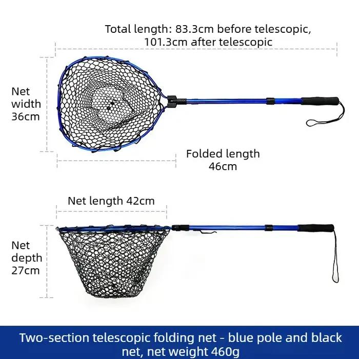 Épuisette de pêche pliable ultra-légère en alliage d'aluminium avec poignée télescopique et maille en silicone à