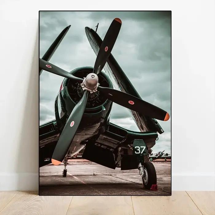 Impressions sur toile d'avion militaire rétro style rétro et nostalgique pour décoration de maison ou cadeau occasions spéciales