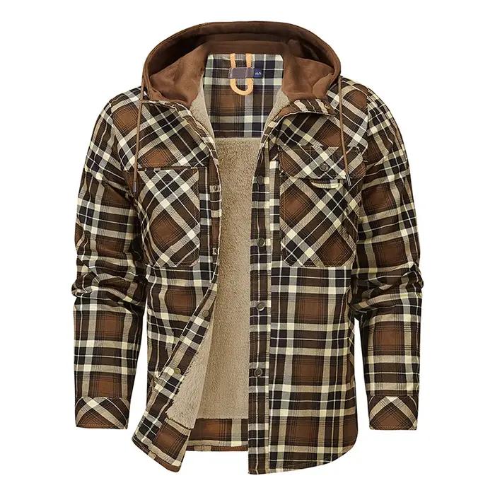 Hiver hommes Plaid polaire chemises manteaux hommes à capuche chemises décontractées homme Sport ext