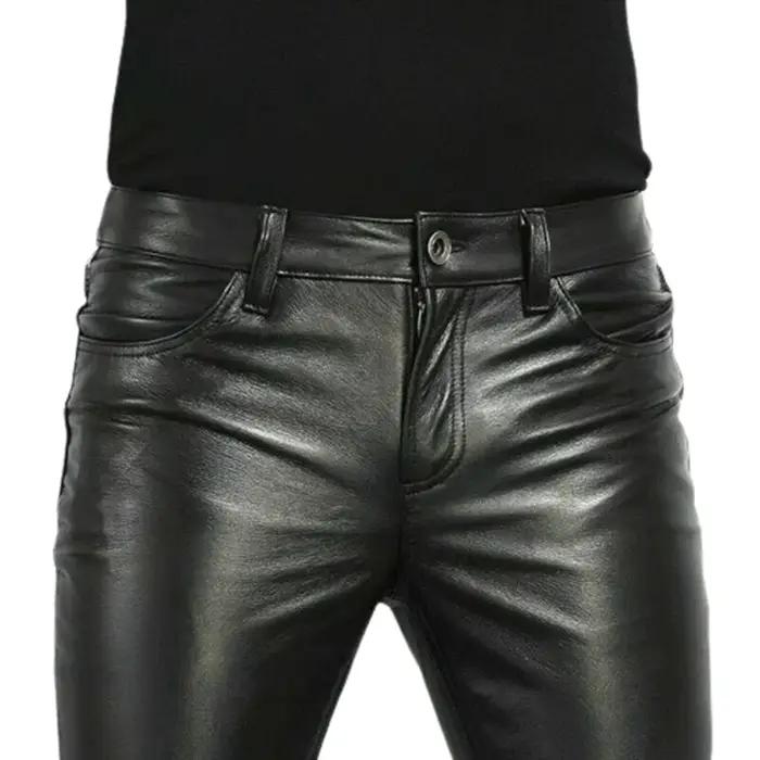 Pantalons en simili cuir rock style hommes coupe ajustée pour soirées et concerts