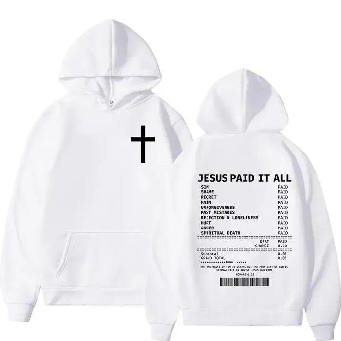 Sweat-shirts à capuche unisexes 2025 Christian Jesus Paid It All, style hip-hop, coupe oversize, avec verset biblique, vêtements vintage