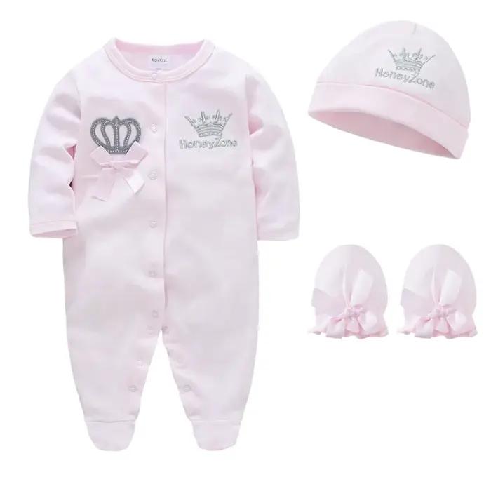 Nouveau-né bébé garçons barboteuse couronne royale Prince 100% coton ensemble de vêtements avec casq