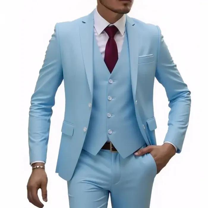 13 couleurs Style basique hommes décontracté couleur unie 3 pièces costumes/mâle deux boutons Blazers Jacker manteau pantalon pantalon gilet gilet