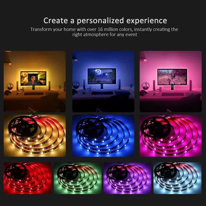 Ruban LED TV , SMD 5050 RGB Bandes Lumineuses USB avec Télécommande App Rétroéclairage TV Multicoule