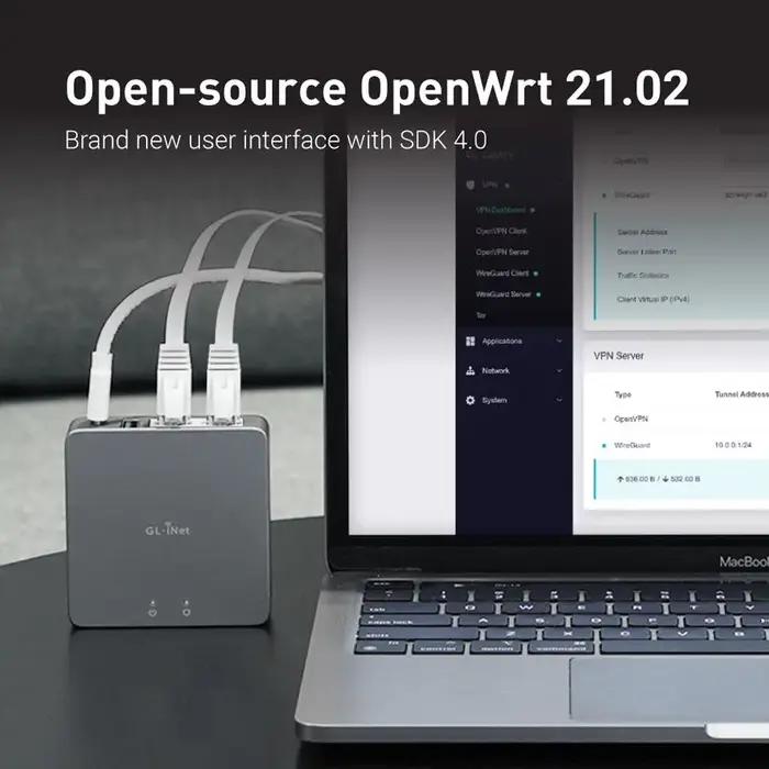 Passerelle Brume 2 GL-iNet avec pare-feu, client OpenVPN et WireGuard pour sécurité réseau professionnelle et résidence privée