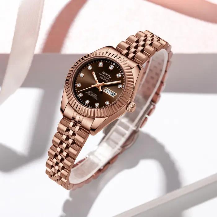 Montre femme NIBOSI luxe mode - Simple professionnelle acier inoxydable bracelet dame