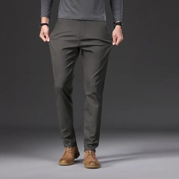 Pantalon Chino Décontracté Homme Printemps-Été 97% Coton Taille Haute Élastique Coupe Droite Business Kaki Gris
