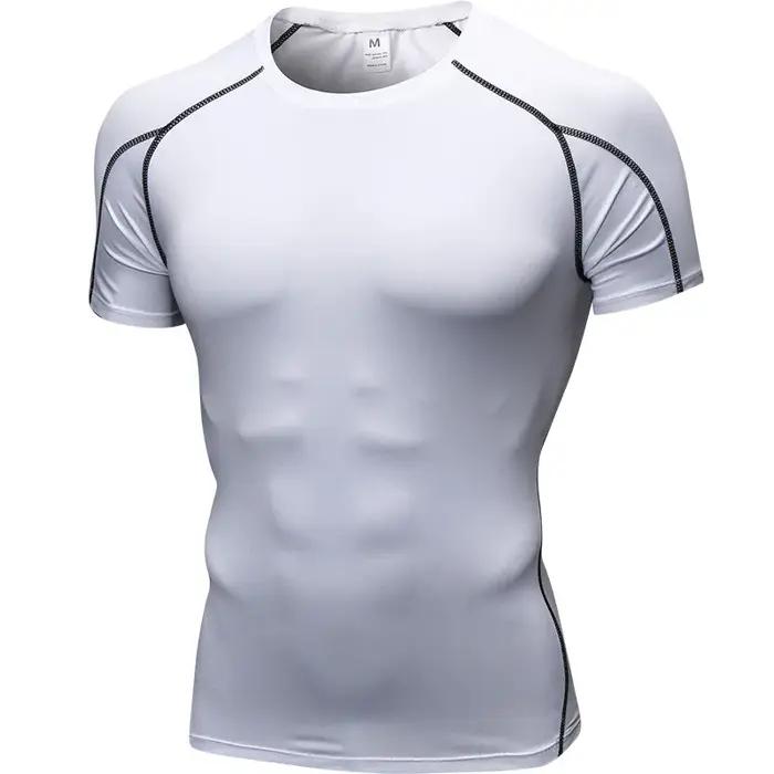 Chemise de Sport élastique pour hommes, chemise de course, Fitness, entraînement, séchage rapide, co
