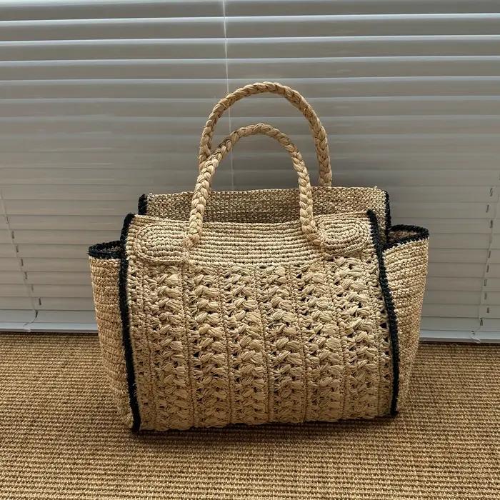 Sac de plage tressé vintage français Lafite pour femme polyvalent grandes capacité printemps été occasions spéciales