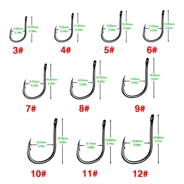 100 pièces taille 3-12 # Hameçons à œil annulaire, hameçon de pêche circulaire en acier à haute te