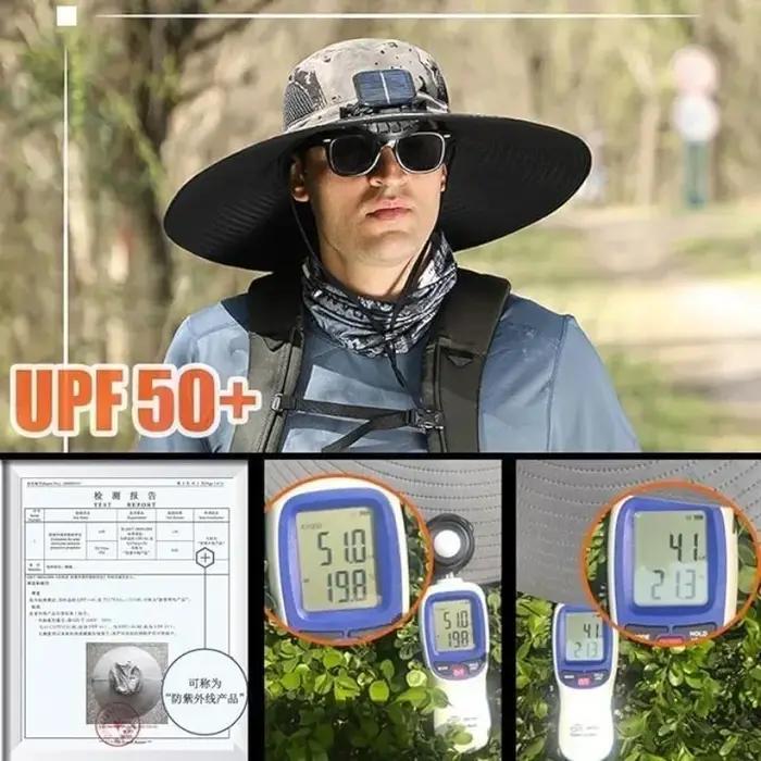 Chapeau de ventilateur solaire à large bord ventilateur solaire détachable résistant aux UV été rand