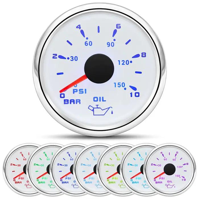 Jauge de pression d'huile HD 2 "52m 0-10Bar 0 ~ 150PSI avec rétro-éclairage LED 7 couleurs 1/8NPT ca