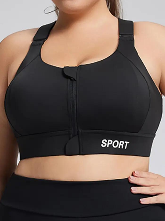 【Taille Plus】Soutien-gorge de sport, fermeture à glissière avec design push-up, soutien réglable, bonnets fixes, peut être porté à l'extérieur, niveau de soutien moyen, adapté aux sports, au fitness,