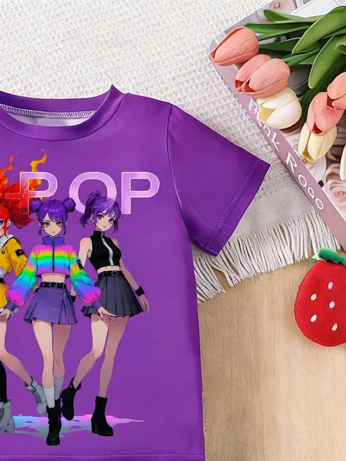 Ensemble 2 pièces tendance pour filles : T-shirt à manches courtes et short à volants, motif K-Pop A