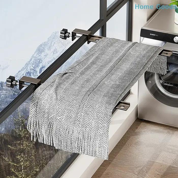 Porte-vêtements mural pliable et rotatif noir en aluminium