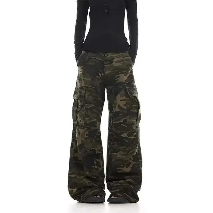 Pantalon de travail camouflage au design délavé rétro américain pour hommes et femmes