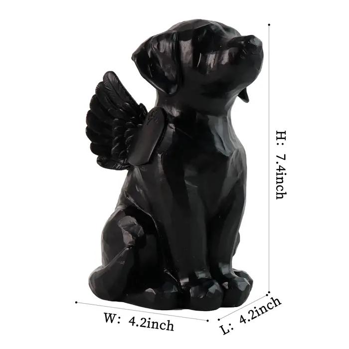 Statue de jardin commémorative d'ange de chien noir personnalisée avec caractéristiques d'urne de crémation
