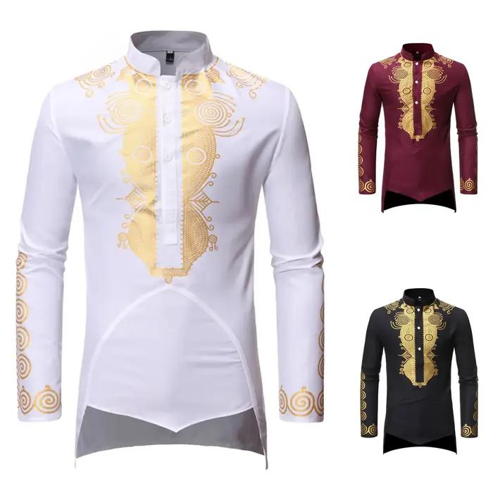 Chemise musulmane indienne à manches longues pour hommes, Kaftan noir, Vêtements de style européen, Dorure, Nouveauté, Y