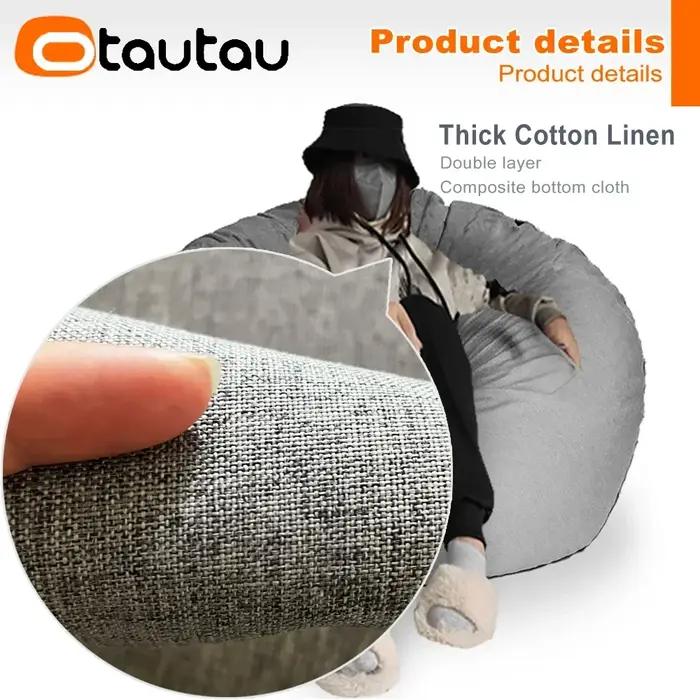 OTAUTAU rempli 70 cm pouf canapé avec remplissage grand coton lin paresseux pouf chambre chaise bouf