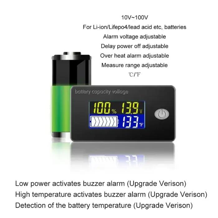 Indicateur de capacité de batterie au plomb Lifepo4, voltmètre numérique, testeur de température, mo