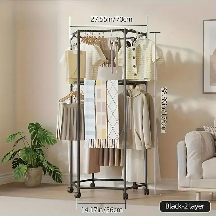 Porte-vêtements hexagonal rotatif sur roulettes