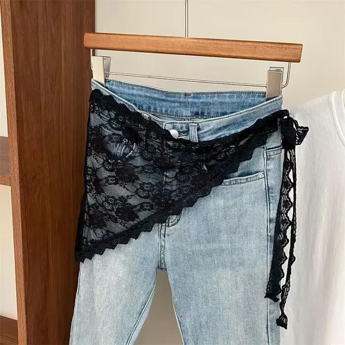 Jupe coréenne unique en gaze superposée avec dentelle, coupe trapèze, mini jupe courte pour femmes, décontractée et élégante pour toutes les occasions