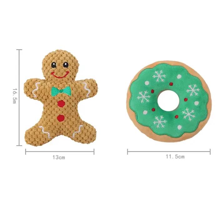Noël chien en peluche bruit jouet à mâcher Santa Elk pain d'épice homme beignet chat chien série de noël dessin animé chien jouet en peluche grincement jouet