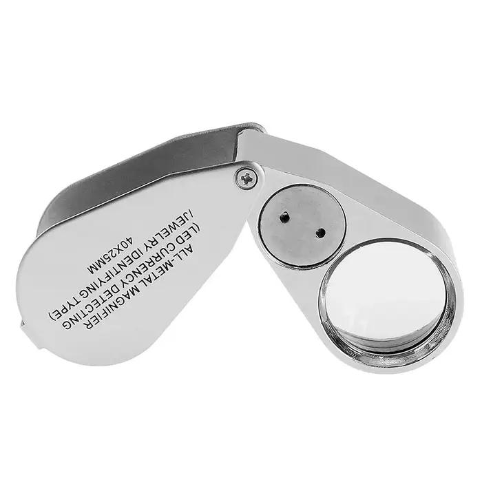 Loupe à lentille UV LED pour bijoutier éclairé 40X, avec Construction métallique et verre optique