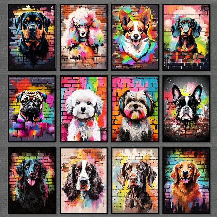 Affiches sur toile de graffitis de chiens Pug Teckel Maltese pour décoration classique et personnelle à offrir pour la maison occasions spéciales