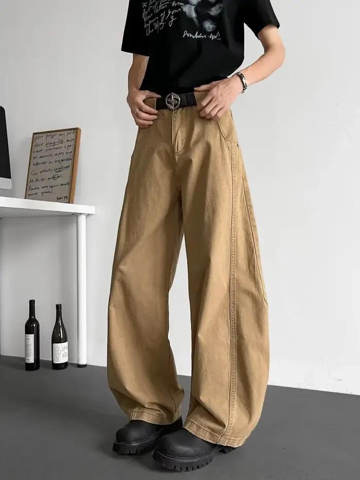 2025 Cyber Y2K mode kaki Patchwork Baggy jean pantalon pour hommes vêtements jambe large solide décontracté coton pantalons longs Ropa Hombre