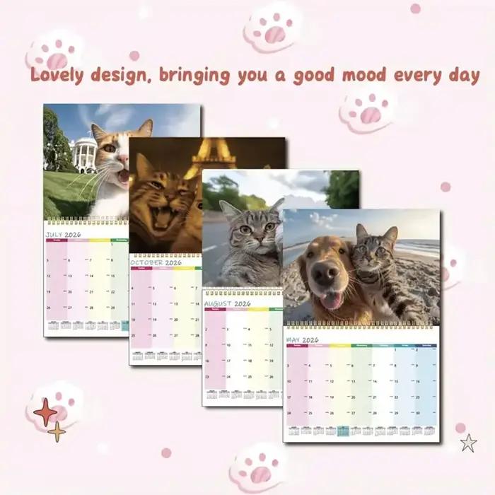 Calendrier Cat and Friends 2026 – Série Cat Selfie de 12 mois, édition anglaise, matériel papier, vue quotidienne, janvier à décembre