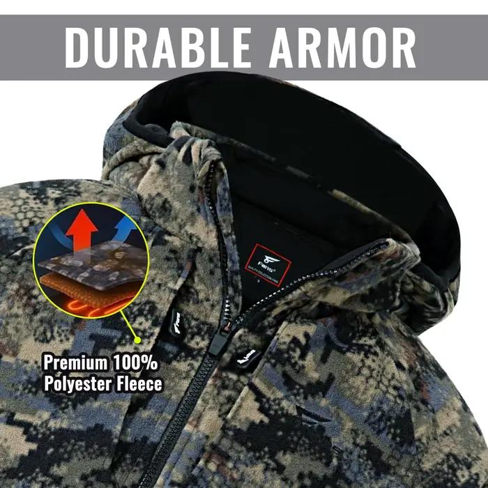 8 Fans Veste camouflage de chasse pour hommes – Manteau léger respirant 100 % polyester avec capuche et poches détachables