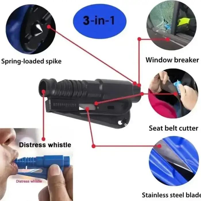 Marteau de sécurité avec sifflet de sauvetage, outil d'évacuation de voiture, coupe-ceinture de sécurité brise-vitre 2 en 1, outil d'évacuation d'urgence Compact pour voiture