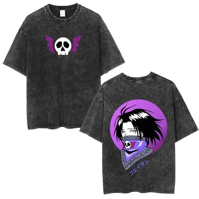 Anime Hunter X Hunter Logo Vintage lavé T-shirt Killua Gon fleur de cerisier graphique T-shirt hommes mode décontracté surdimensionné T-shirt
