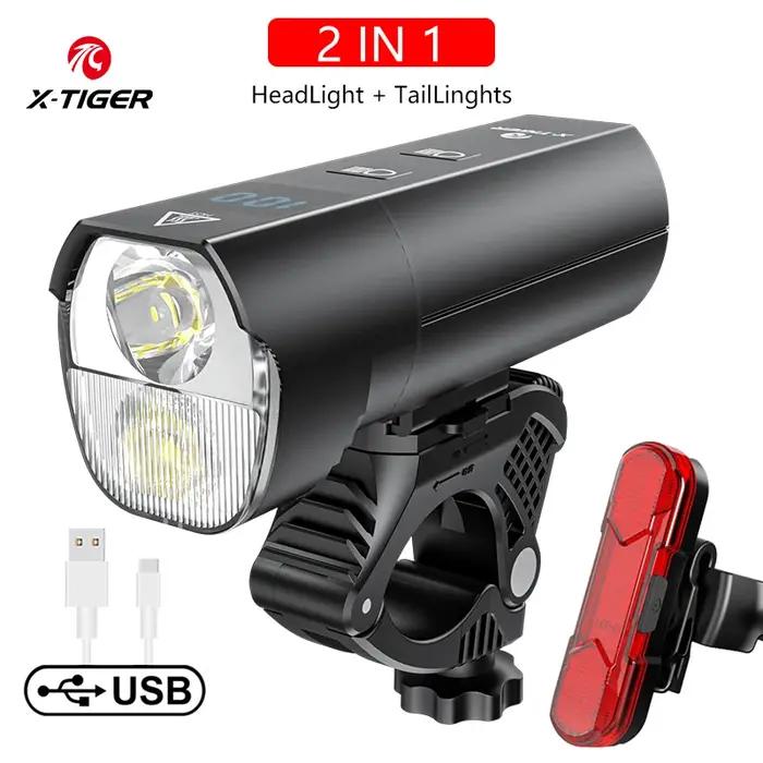 X-TIGER étanche vtt vélo lumière en alliage d'aluminium route cyclisme USB Rechargeable phare 2400 Lumens
