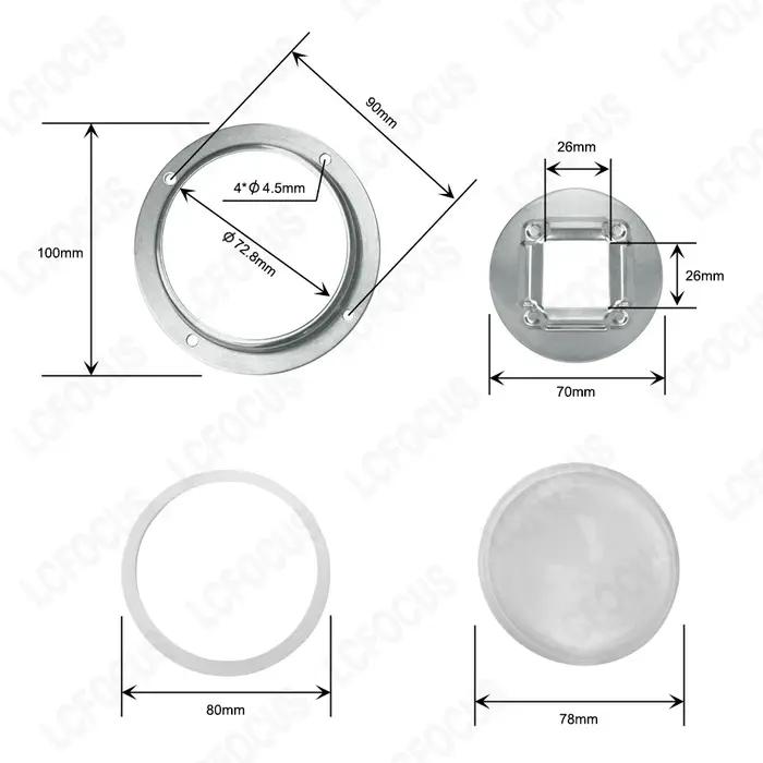 30 45 60 90 120 degrés lentille LED lentille en verre optique 67mm 78mm 100mm + réflecteur + support