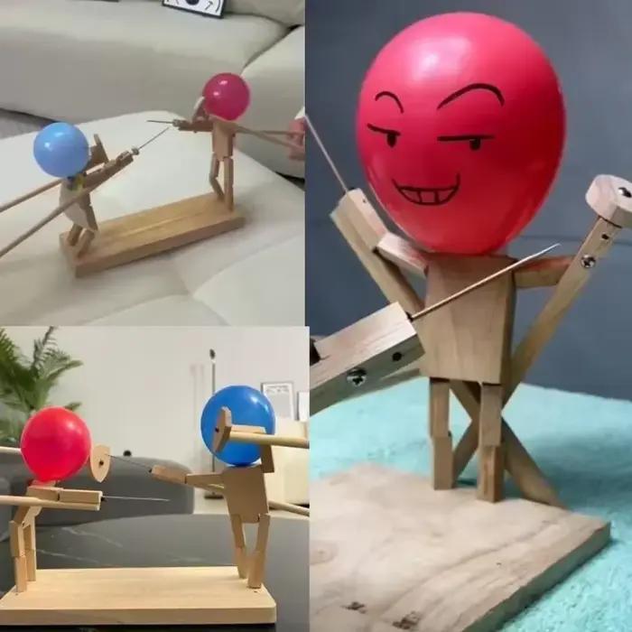 Jeu de combat de ballons pour 2 joueurs, bataille de ballons, clôture en bois faite à la main, tête de marionnette gonflable, combattant en bois rapide