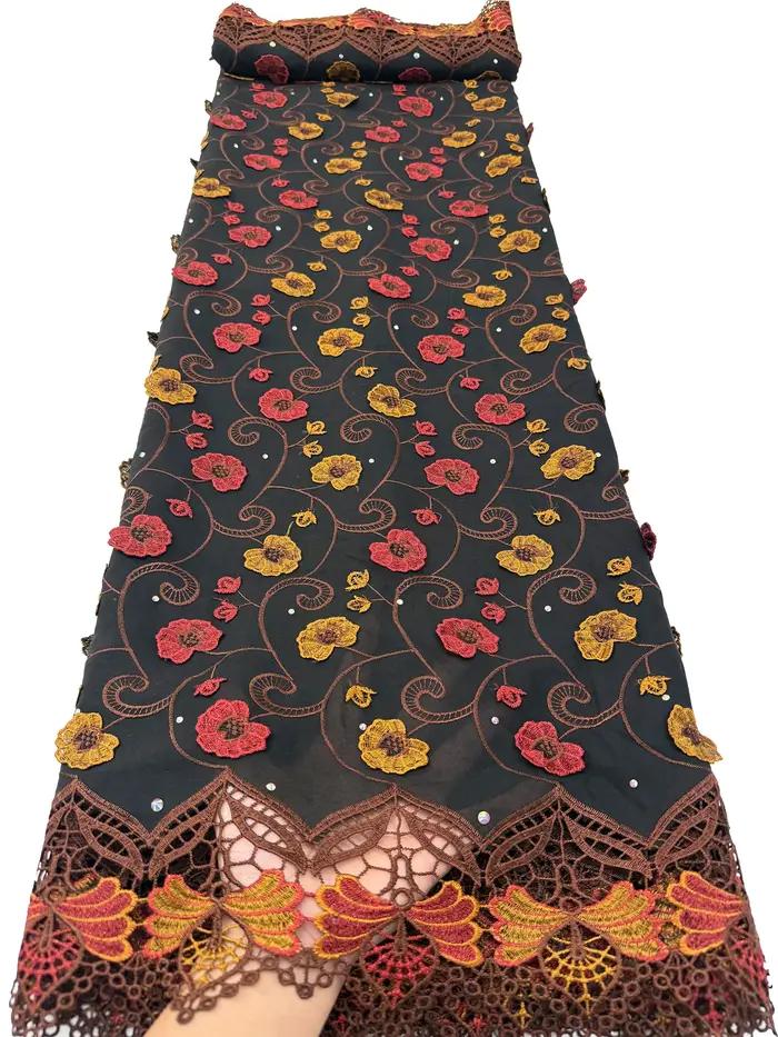 Tissu nigérian français en dentelle suisse de luxe, de haute qualité, avec strass, pour robes élégan