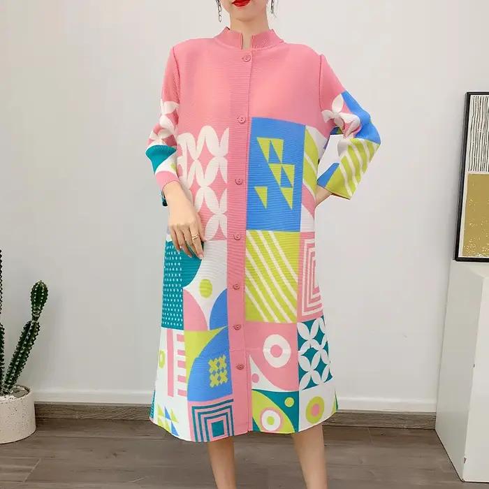 Robe Impact Factor élégante en polyester ample pour femmes, style bureau dame, mi-mollets, décolleté col rabattu, haute élasticité, tricotée, polyvalente pour toutes les saisons